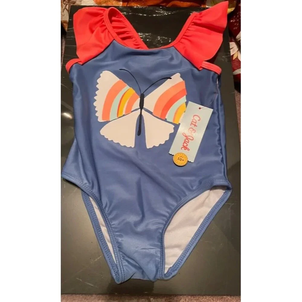Toddler girls 4t one piece swimsuit Pink purple Butterfly